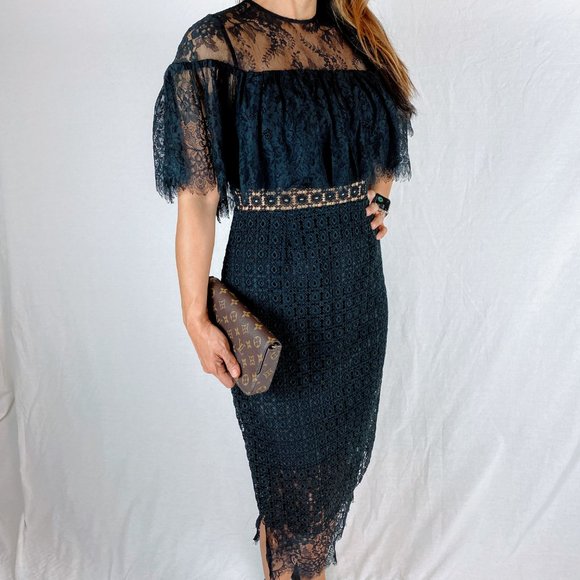 Cynthia Rowley Black Lace Midi Dress $498 - Picture 8 of 10